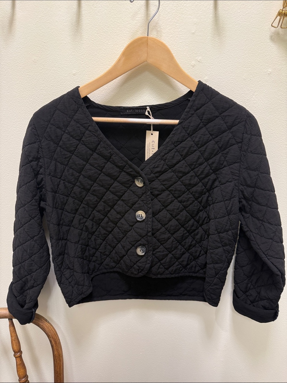 cut loose Black Quilted Button-Front Jacket